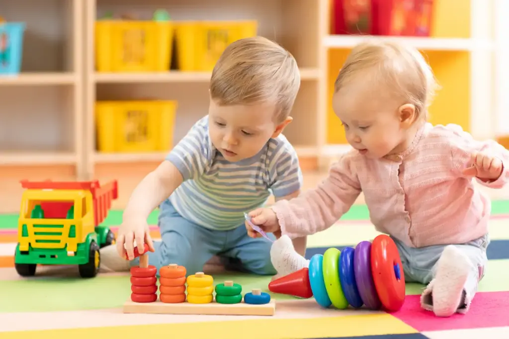 Toddlers Playing Blocks 